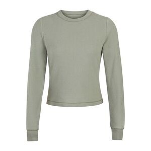 Skims Waffle Knit Thermal Long Sleeve Crew Shirt Sage Green Size XS